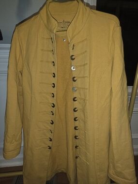 Neon buddha mustard yellow Cotton button-front coat Military Size S Vintage